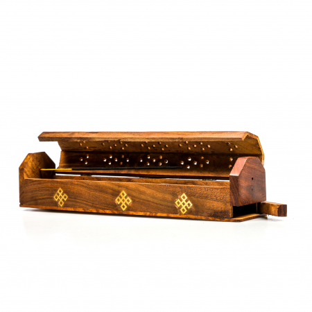 Cutie lemn pentru betisoare si conuri parfumate maro cu simbol [0]