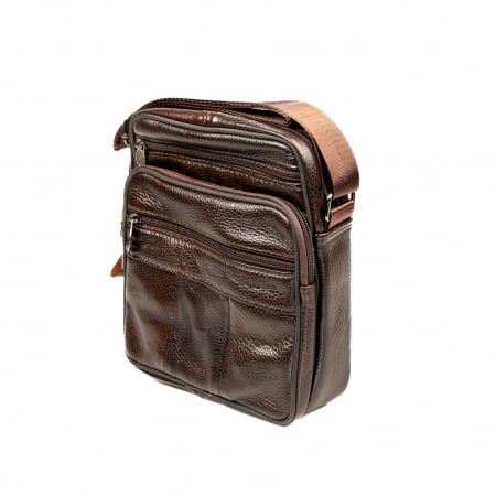 Geanta piele barbati mare cu fermoare, maro [1]