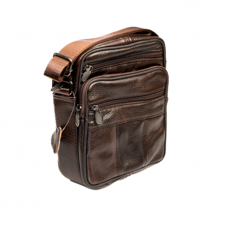 Geanta piele barbati mare cu fermoare, maro [3]
