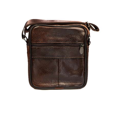 Geanta piele barbati mare cu fermoare, maro [4]