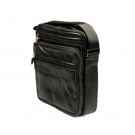 Geanta piele barbati mare cu fermoare, neagra [1]