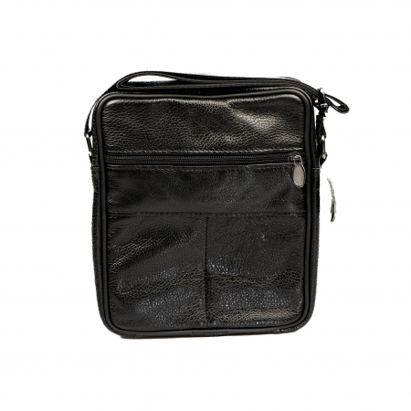 Geanta piele barbati mare cu fermoare, neagra [3]