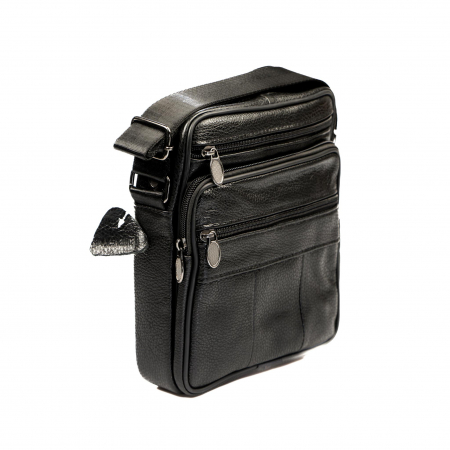 Geanta piele barbati mare cu fermoare, neagra [4]