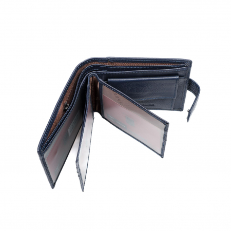 Portofel piele naturala pentru barbati cu capsa Albastru inchis [3]