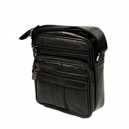 Geanta piele barbati mica cu fermoare, neagra [1]