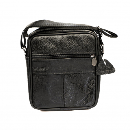 Geanta piele barbati mica cu fermoare, neagra [5]