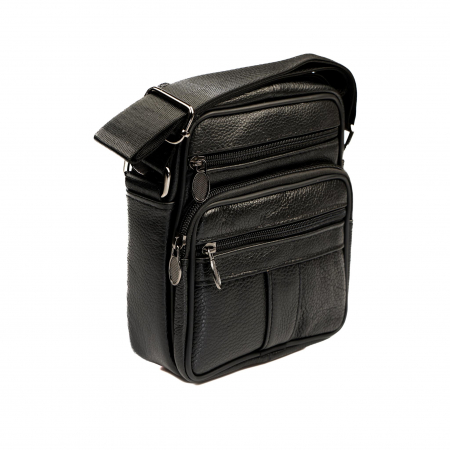 Geanta piele barbati mica cu fermoare, neagra [4]