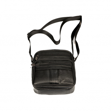 Geanta piele barbati mica cu fermoare, neagra [3]