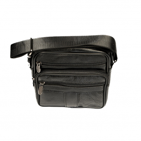 Geanta piele barbati mica cu fermoare, neagra [2]