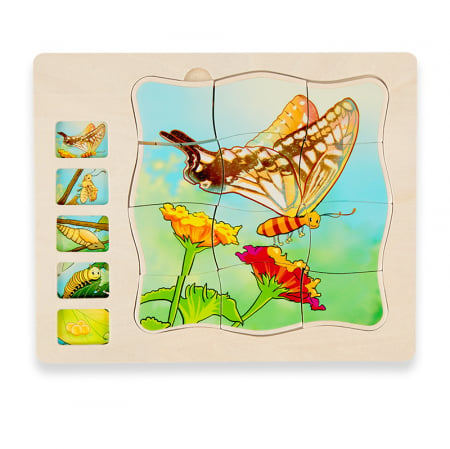 Joc Montessori din lemn - puzzle inteligent 5 in 1 fluture si floare [0]