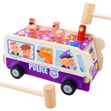 Jucarii din lemn - Joc whack-a-mole lemn - masina de politie