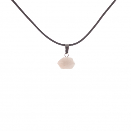 Feng Shui - Colier cu pandantiv cu piatra semipretioasa Cuarț Roz hexagonala orizontala