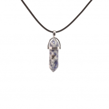 Cercei din lemn - Colier cu pandantiv cu piatra semipretioasa Sodalit