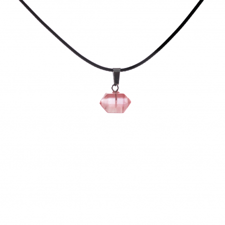 Feng Shui - Colier cu pandantiv cu piatra semipretioasa Cuarț Cireș hexagonala orizontala transparent