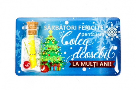 Magneti de Craciun - Magnet de Craciun albastru cu mesaj - Coleg deosebit