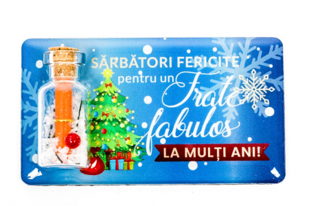 Magneti de Craciun - Magnet de Craciun albastru cu mesaj - Frate fabulos