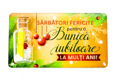 Magneti de Craciun - Magnet de Craciun galben cu mesaj - Bunica iubitoare