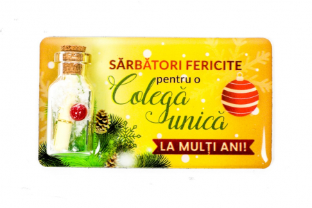 Magneti de Craciun - Magnet de Craciun galben cu mesaj - Colega unica