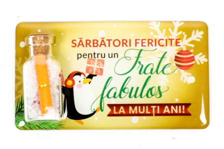 Magneti de Craciun - Magnet de Craciun galben cu mesaj - Frate fabulos