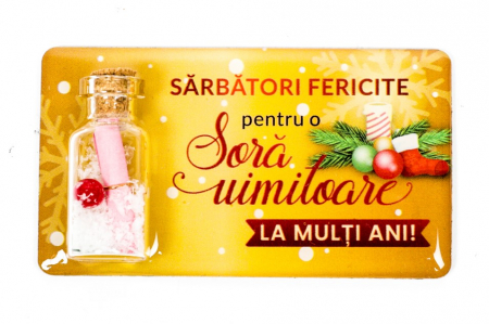 Magneti de Craciun - Magnet de Craciun galben cu mesaj - Sora uimitoare