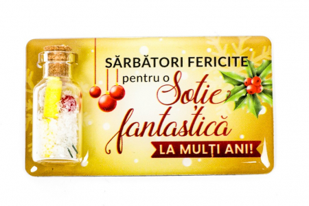 Magneti de Craciun - Magnet de Craciun galben cu mesaj - Sotie fantastica