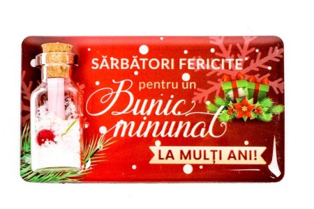 Magneti de Craciun - Magnet de Craciun rosu cu mesaj - Bunic minunat