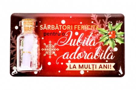 Magneti de Craciun - Magnet de Craciun rosu cu mesaj - Iubita adorabila