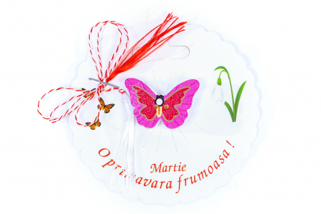 Martisor-brosa cu un fluturas roz cu rosu [0]