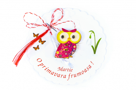 Martisor-brosa cu o bufnita roz cu ochii galbeni [0]