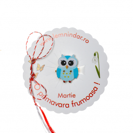 Martisoare - Martisor-brosa cu o bufnita simpatica cu nuante de albastru