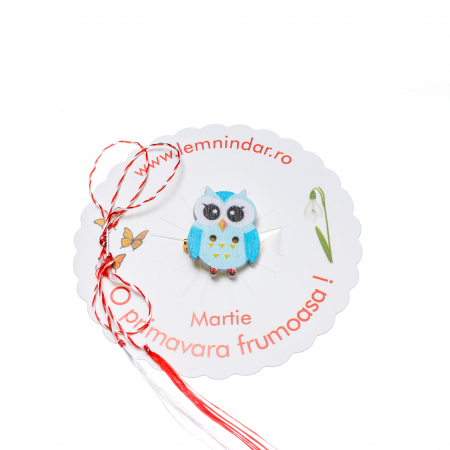 Martisor-brosa cu o bufnita simpatica cu nuante de albastru [1]