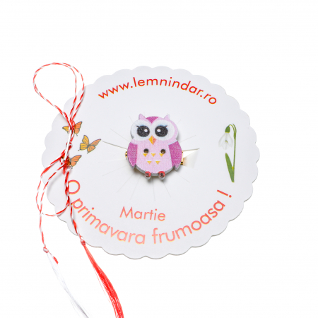 Martisor-brosa cu o bufnita simpatica cu nuante de mov [1]