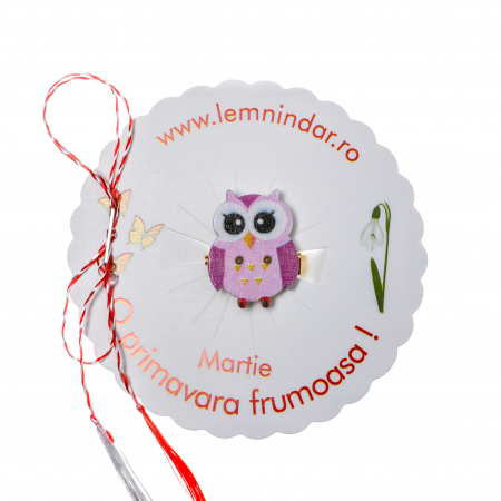 Martisoare - Martisor-brosa cu o bufnita simpatica cu nuante de mov