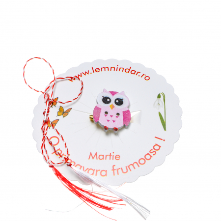 Martisor-brosa cu o bufnita simpatica cu nuante de roz [1]