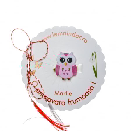 Martisoare - Martisor-brosa cu o bufnita simpatica cu nuante de roz