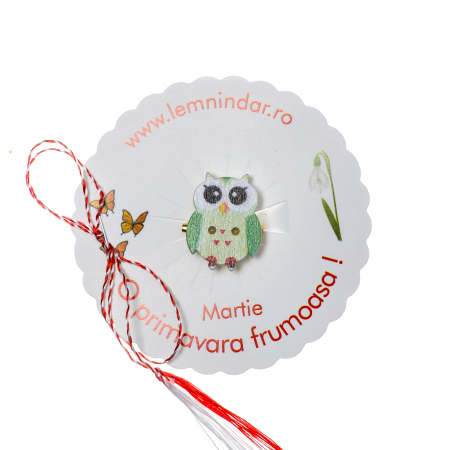Martisoare - Martisor-brosa cu o bufnita simpatica cu nuante de verde