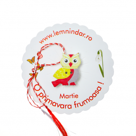 Martisor-brosa cu o bufnita draguta cu galben, rosu si gri [0]