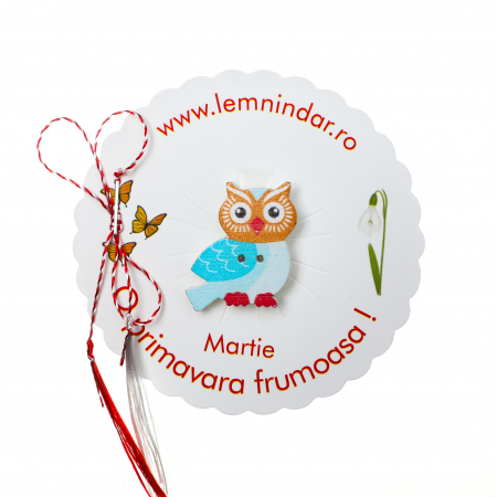 Martisor-brosa cu o bufnita draguta cu nuante de albastru si capul maro [0]