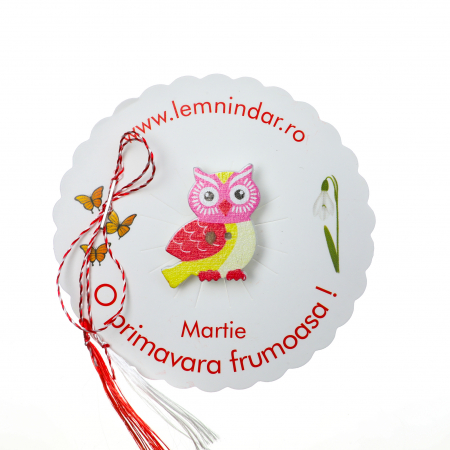 Martisor-brosa cu o bufnita draguta rosie cu galben si capul roz [0]