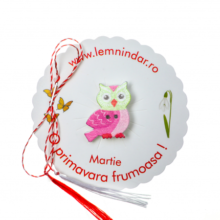 Martisor-brosa cu o bufnita draguta roz cu capul verde [0]