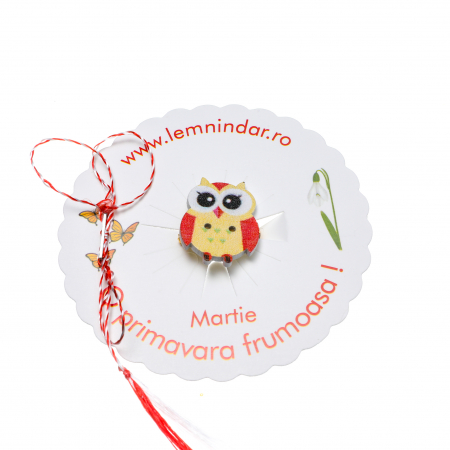 Martisor-brosa cu o bufnita simpatica galbena cu aripi portocalii [1]