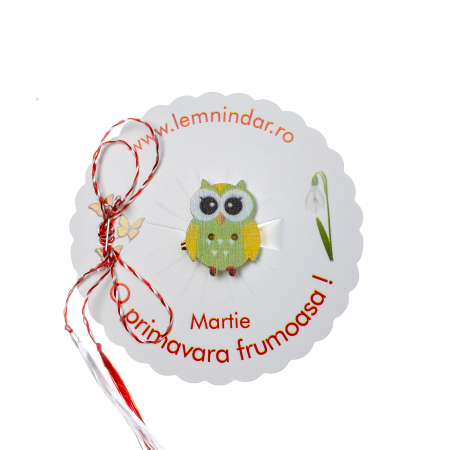 Martisoare - Martisor-brosa cu o bufnita simpatica verde cu aripi galbene