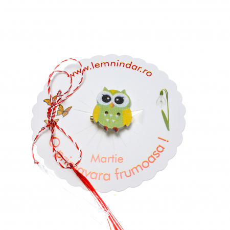 Martisor-brosa cu o bufnita simpatica verde cu aripi galbene [1]