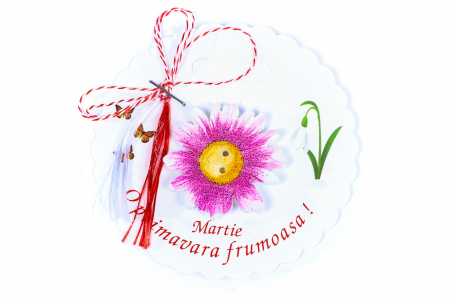 Martisoare - Martisor-brosa cu o margareta roz cu galben