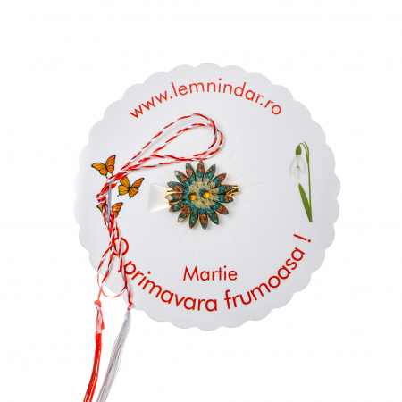 Martisor-brosa cu o floare retro in stil boem model verde cu floricele [0]