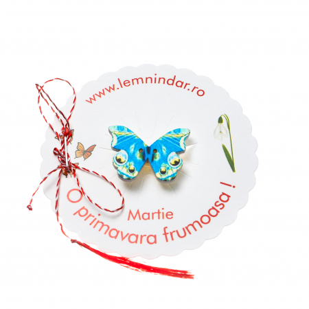 Martisor-brosa cu un fluturas bleu cu model cu galben [2]