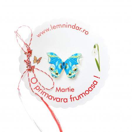 Martisor-brosa cu un fluturas bleu cu model cu galben [1]