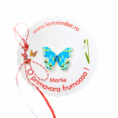 Martisor-brosa cu un fluturas bleu cu model cu galben [0]