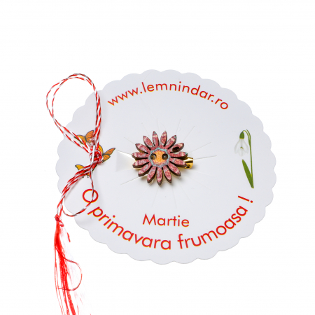 Martisor-brosa cu o floare retro in stil boem maro cu turcoaz [1]