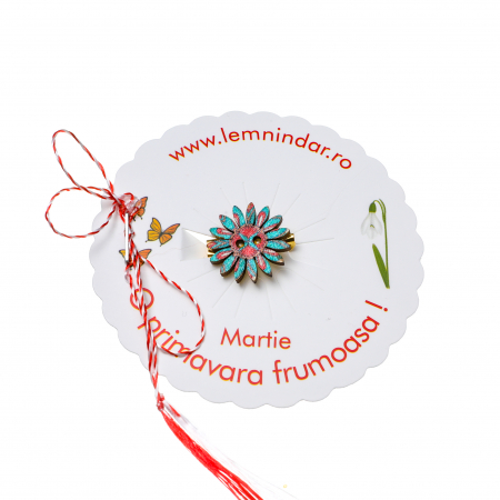 Martisor-brosa cu o floare retro in stil boem turcoaz cu rosu [1]